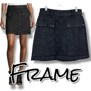 Frame Broome Street Denim Skirt Mini Cargo-Pocket Black Utility Womens Size 28
